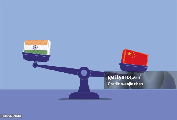 libra, trade between china and india - scale concept stock illustrations