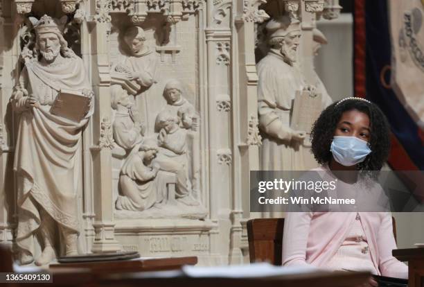 Yolanda Renee King, the granddaughter of Martin Luther King Jr., waits to preach at the Washington National Cathedral January 18, 2022 in Washington,...
