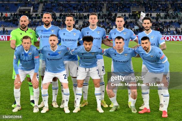 The SS Lazio team players line up ahead the Coppa Italia match between SS Lazio v Udinese Calcio at Olimpico Stadium on January 18, 2022 in Rome,...