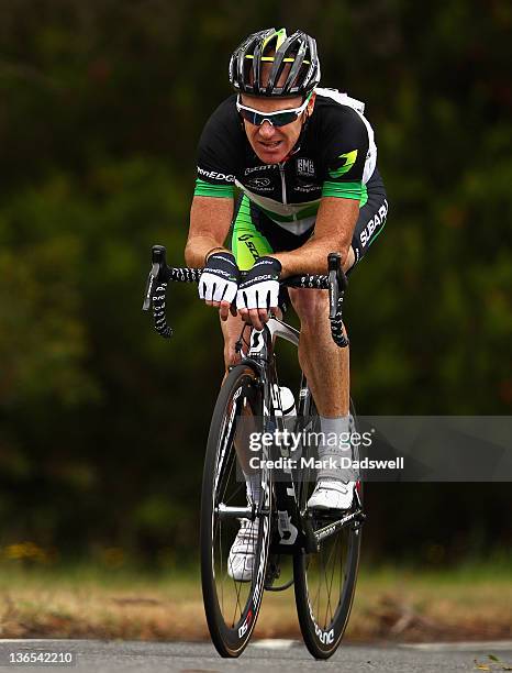 Stuart O'Grady of Green Edge Cycling leads down Geelong Road during the 2012 Cycling Australia Road National Championships on January 8, 2012 in...