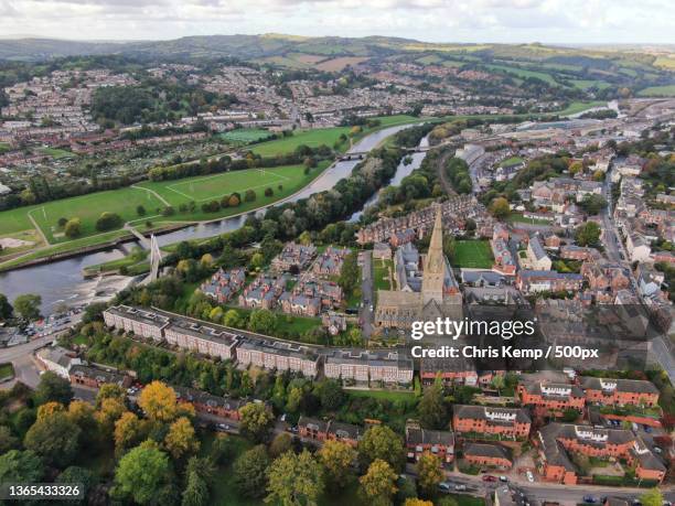an aerial view of the centre of exeter city - exeter devon stock pictures, royalty-free photos & images