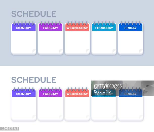 ilustraciones, imágenes clip art, dibujos animados e iconos de stock de planificador semanal horario de la semana laboral - acontecimiento