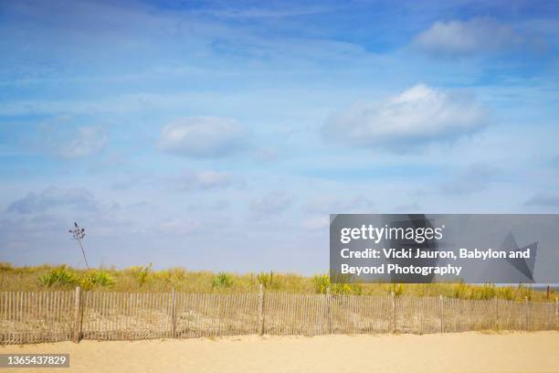 soft clouds over serene beach scene at lewes, delaware - lewes delaware - fotografias e filmes do acervo