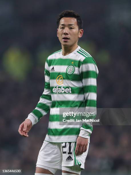 Yosuke Ideguchi of Celtic is seen during the Cinch Scottish Premiership match between Celtic FC and Hibernian FC at on January 17, 2022 in Glasgow,...