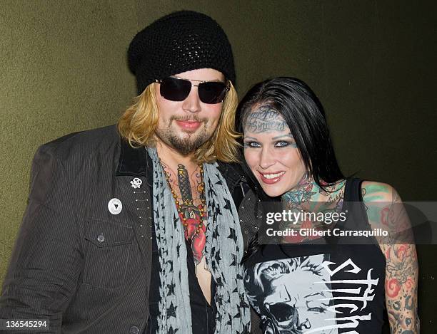 Actor Vaughn Goland and Michelle 'Bombshell' McGee attend the 2012 Lingerie Female Pillow Fighting Championships at The Deck on January 6, 2012 in...