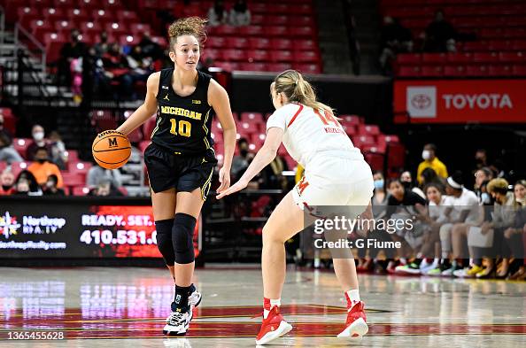 Jordan Hobbs of the Michigan Wolverines handles the ball against the ...