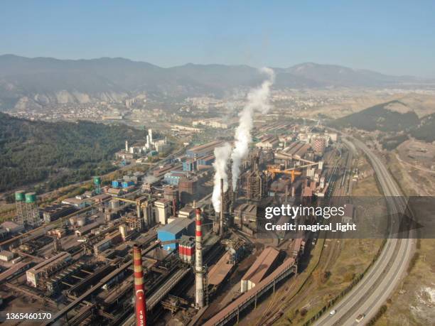 air pollution with factory, industry and industry - condensation furnace stock pictures, royalty-free photos & images