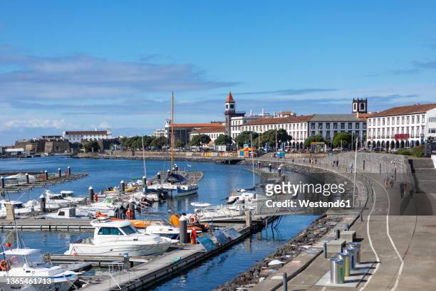 portugal, azores,pontadelgada, marina and promenade of coastal city - ponta delgada ストックフォトと画像
