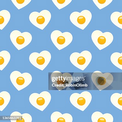 Heart Shaped Fried Eggs Blue Background Seamless Pattern Heart Shaped Fried Eggs Blue Background Seamless Pattern