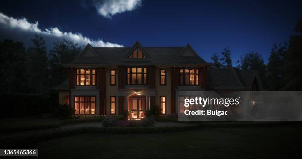 traditional old manor (night) - car in mansion driveway stock pictures, royalty-free photos & images