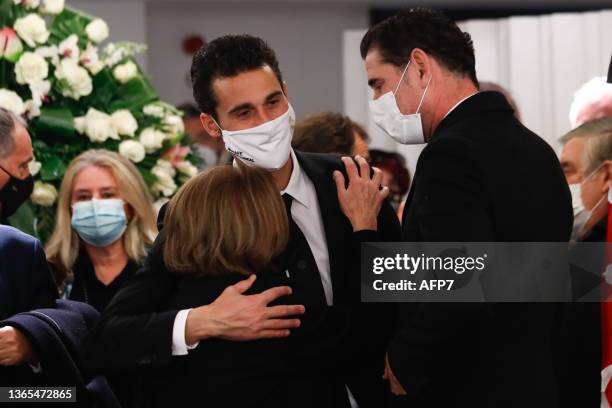 Alvaro Arbeloa and Fernando Hierro are seen during the burning chapel of ex player of Real Madrid, Paco Gento, at the Palco de Honor of the Santiago...