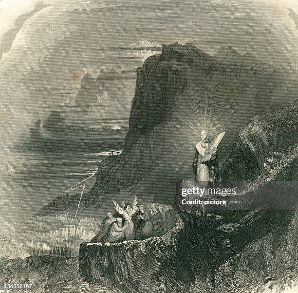 moses und die zehn gebote - zehn gebote stock-grafiken, -clipart, -cartoons und -symbole