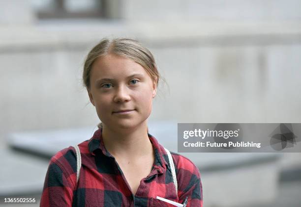 Swedish environmental activist Greta Thunberg arrives at the Office of the President of Ukraine for the briefing on the first session of the...