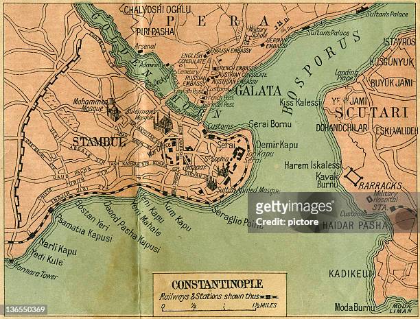 map of constantinople - istanbul stock illustrations