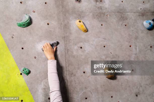close up of rock climbing holds on a wall at indoor gym - climbing wall stock pictures, royalty-free photos & images