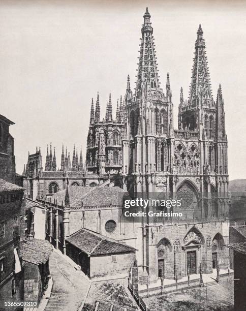 the cathedral of saint mary of burgos 1898 - burgos stock illustrations