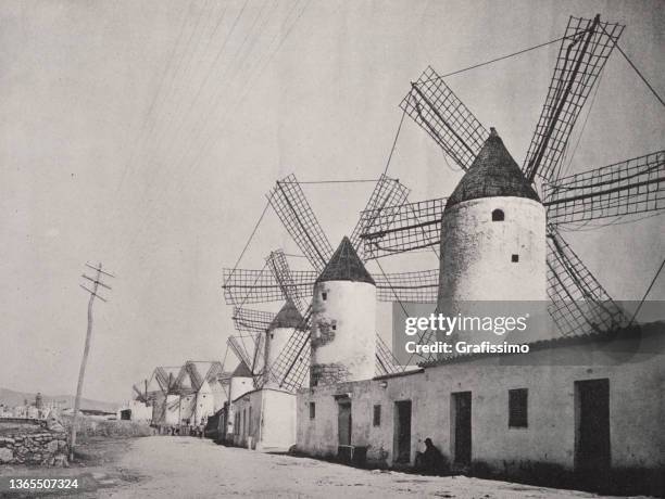 flour windmill in palma de mallorca - palma majorca stock illustrations