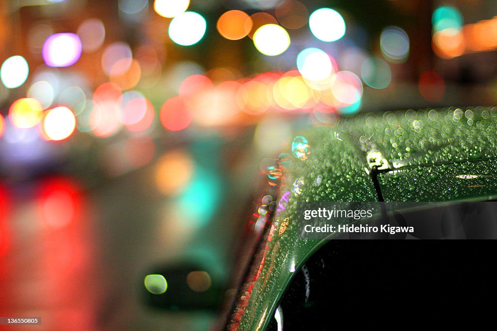 Rain drops on car