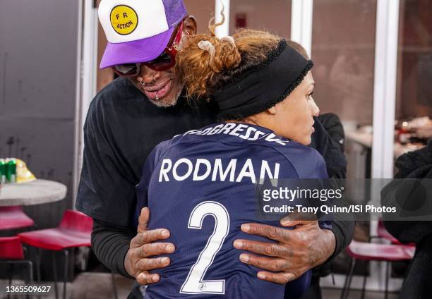 Washington Spirit forward Trinity Rodman with her father basketball legend Dennis Rodman after a game between North Carolina Courage and Washington...
