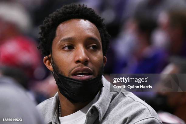 American professional basketball coach and former NBA player Evan Turner looks on during the game between the Northwestern Wildcats and the Wisconsin...