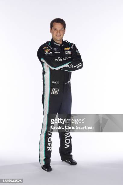 Driver Landon Cassill poses for a photo during NASCAR Production Days at Clutch Studios on January 18, 2022 in Concord, North Carolina.