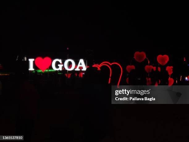 Love Goa sign at night on December 12, 2021 in Goa, India.