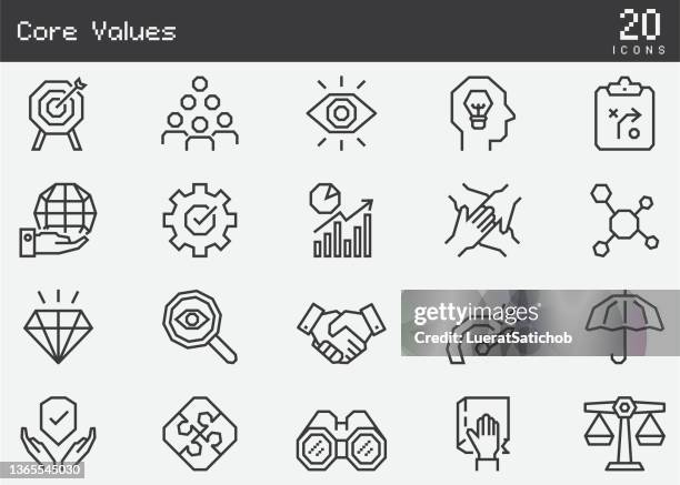 core values line icons - pixel art stock illustrations