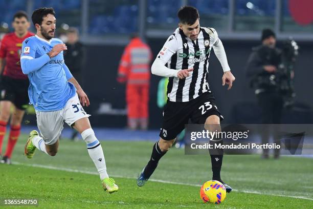 Lazio player Danilo Cataldi and Udinese player Ignacio Pussetto during the Lazio-Udinese match at the Stadio Olimpico. Roma , January 18th, 2022