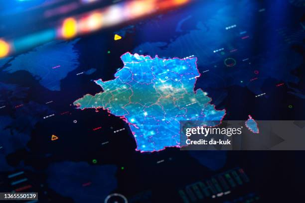 mappa della francia sul display digitale - francia foto e immagini stock