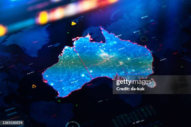 map of australia on digital display - australia technology stock pictures, royalty-free photos & images