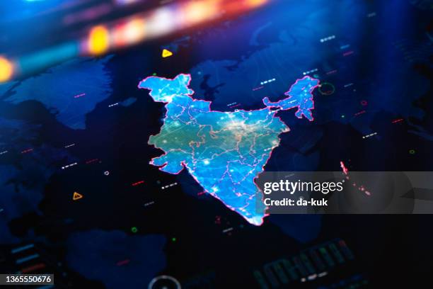 map of india on digital display - prime minister of india stockfoto's en -beelden
