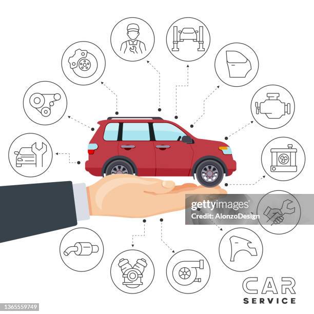 ilustrações, clipart, desenhos animados e ícones de design da loja de reparos e serviços de carro. - gas meter