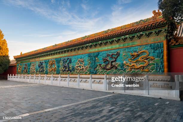 nine dragon wall in forbidden city, beijing, china - beijing photos et images de collection