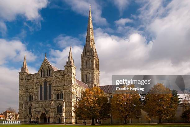the salsberry cathedral with sky in background - salisbury cathedral stock pictures, royalty-free photos & images