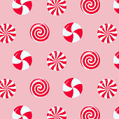 Christmas peppermint swirl candies seamless pattern.