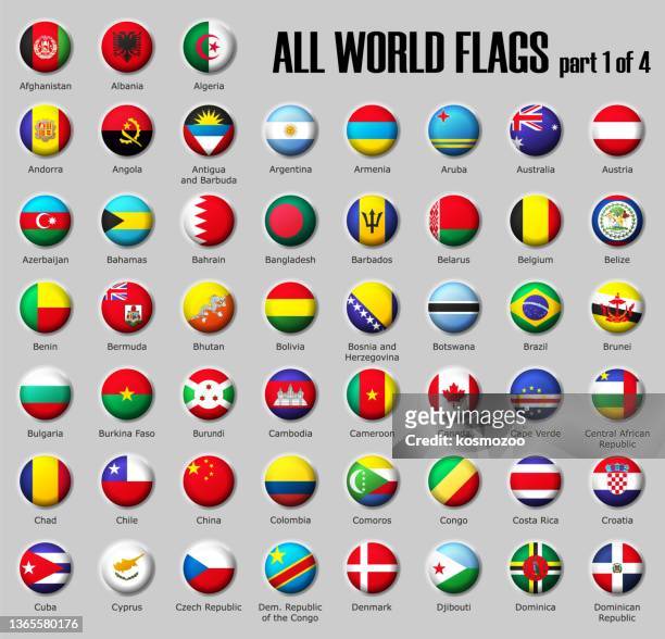 stockillustraties, clipart, cartoons en iconen met set all world flags part 1 of 4 on glossy sphere with shadow with names - south american flags