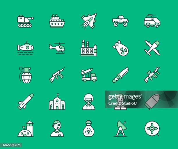 multicolor-liniensymbole der streitkräfte - bomb icon stock-grafiken, -clipart, -cartoons und -symbole