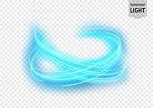 Abstract blue swirl line of light with a transparent pattern, suitable for bright background