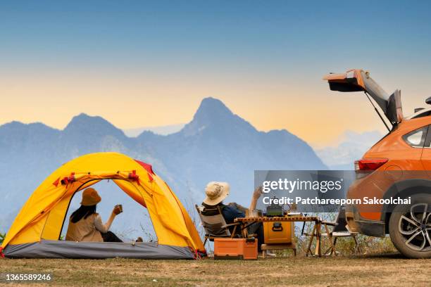 traveling in nature - auto sommer stockfoto's en -beelden