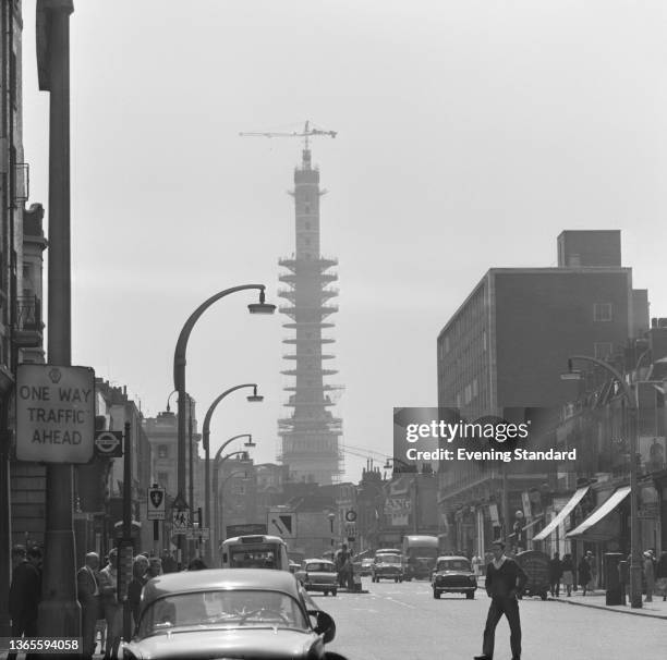 The Post Office Tower under construction in London, UK, 27th May 1963.