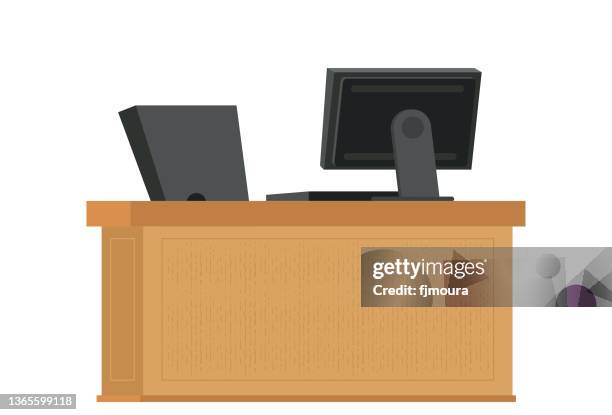 mesa de escritório com computador - escritório stock illustrations