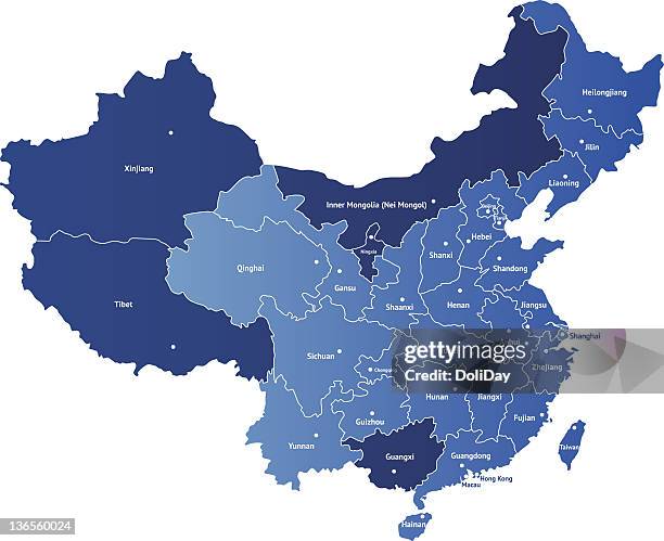 stockillustraties, clipart, cartoons en iconen met map of china - china oost azië