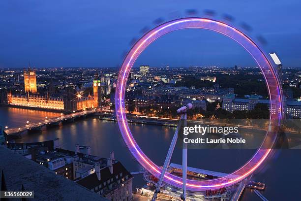 london eye, big ben, houses of parliament at night - london eye stock pictures, royalty-free photos & images