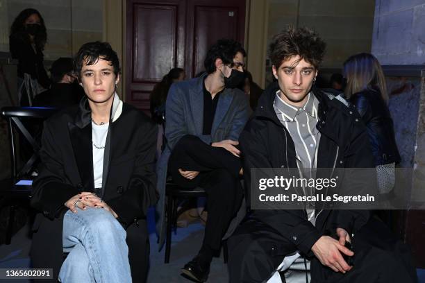 Agathe Mougin and Maxence Danet-Fauvel attend the Ami Fall/Winter 2022/2023 show as part of Paris Fashion Week on January 19, 2022 in Paris, France.