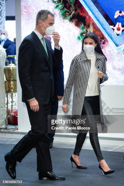 Queen Letizia of Spain and King Felipe VI of Spain attend FITUR Tourism Fair 2022 opening at Ifema on January 19, 2022 in Madrid, Spain.