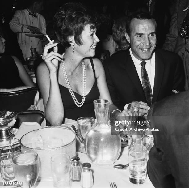 Mexican actor Ricardo Montalbán and his wife, actress Georgiana Young at the Buddy Greco opening at the Cocoanut Grove nightclub in Los Angeles, USA,...