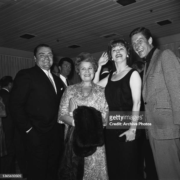 From left to right, American actors Ernest Borgnine , Shirley Booth , Eleanor Parker and Dick Van Dyke attend an NBC party for Emmy nominees, USA,...