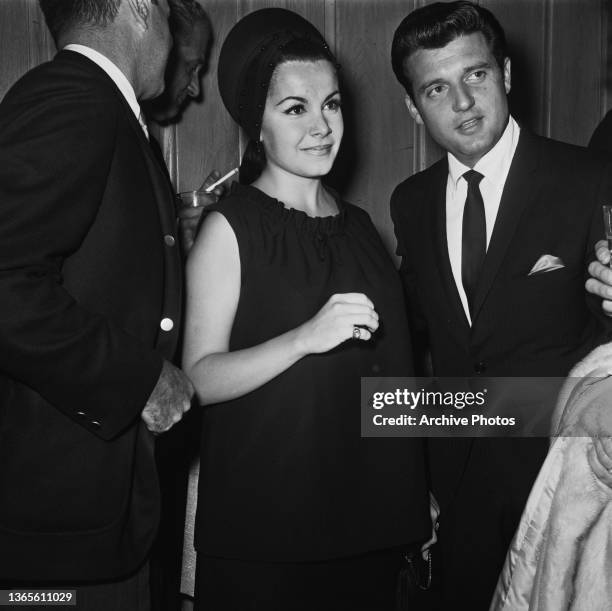 American actress and singer Annette Funicello and her husband Jack Gilardi at a Patty Duke party at Chasen's restaurant in West Hollywood,...