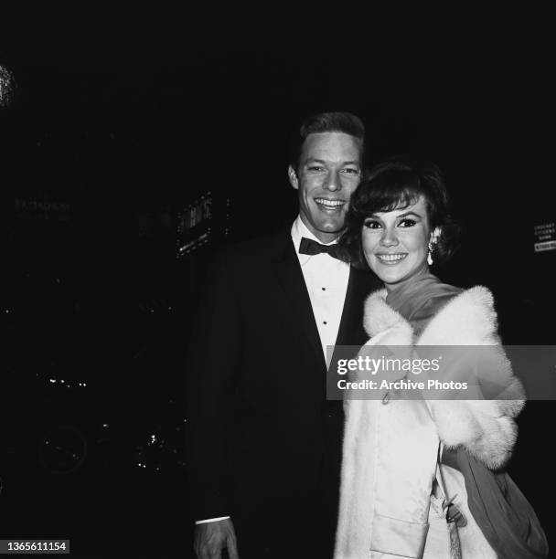 American actor Richard Chamberlain with actress Mary Ann Mobley at a party for the film 'The Greatest Story Ever Told', USA, 1965.