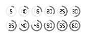Timer and stopwatch icon set with digital numbers. Countdown timer or digital clock for time with second symbols. Vector